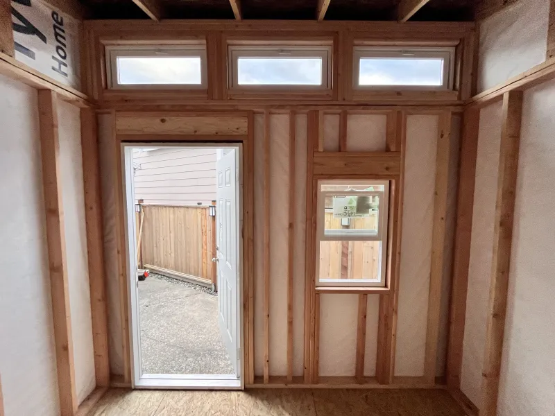 Interior view of organized storage shed