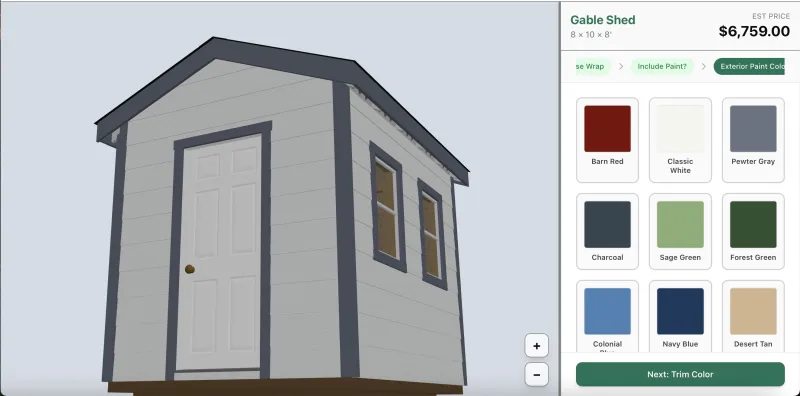 3D shed configurator and quote builder