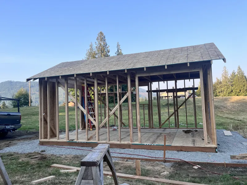 Proper wall framing with double top plates and 16-inch on-center studs